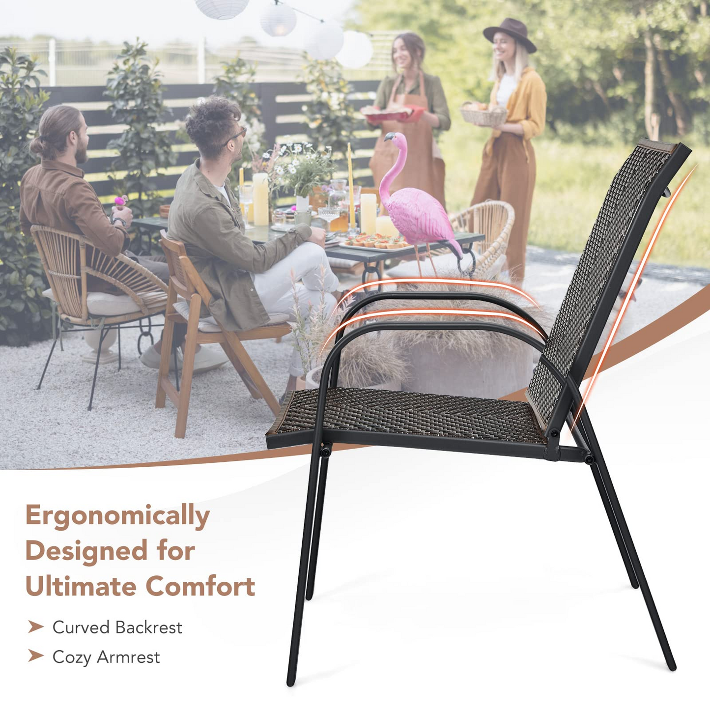Tangkula Outdoor PE Wicker Stackable Chairs