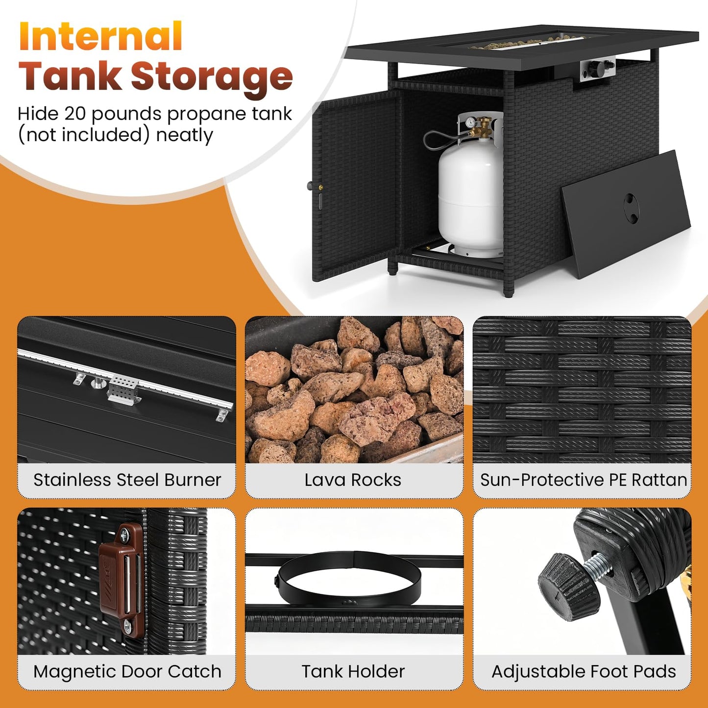 Tangkula 42 Inch Propane Fire Pit Table