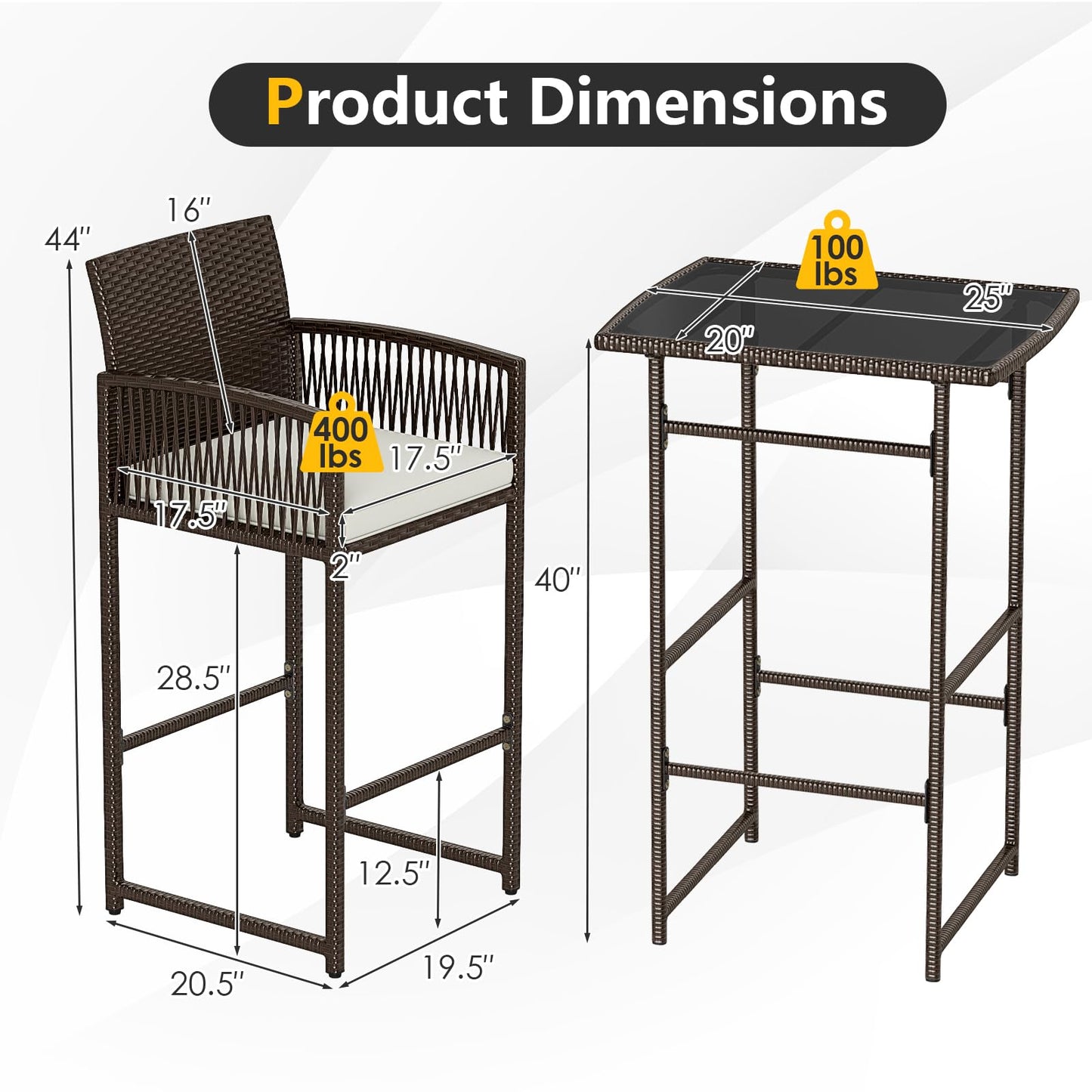 Tangkula 3 Piece Patio Bar Set for Backyard