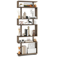 Tangkula 64" Tall 6-Tier S Shaped Bookcase with Anti-Tipping Kit