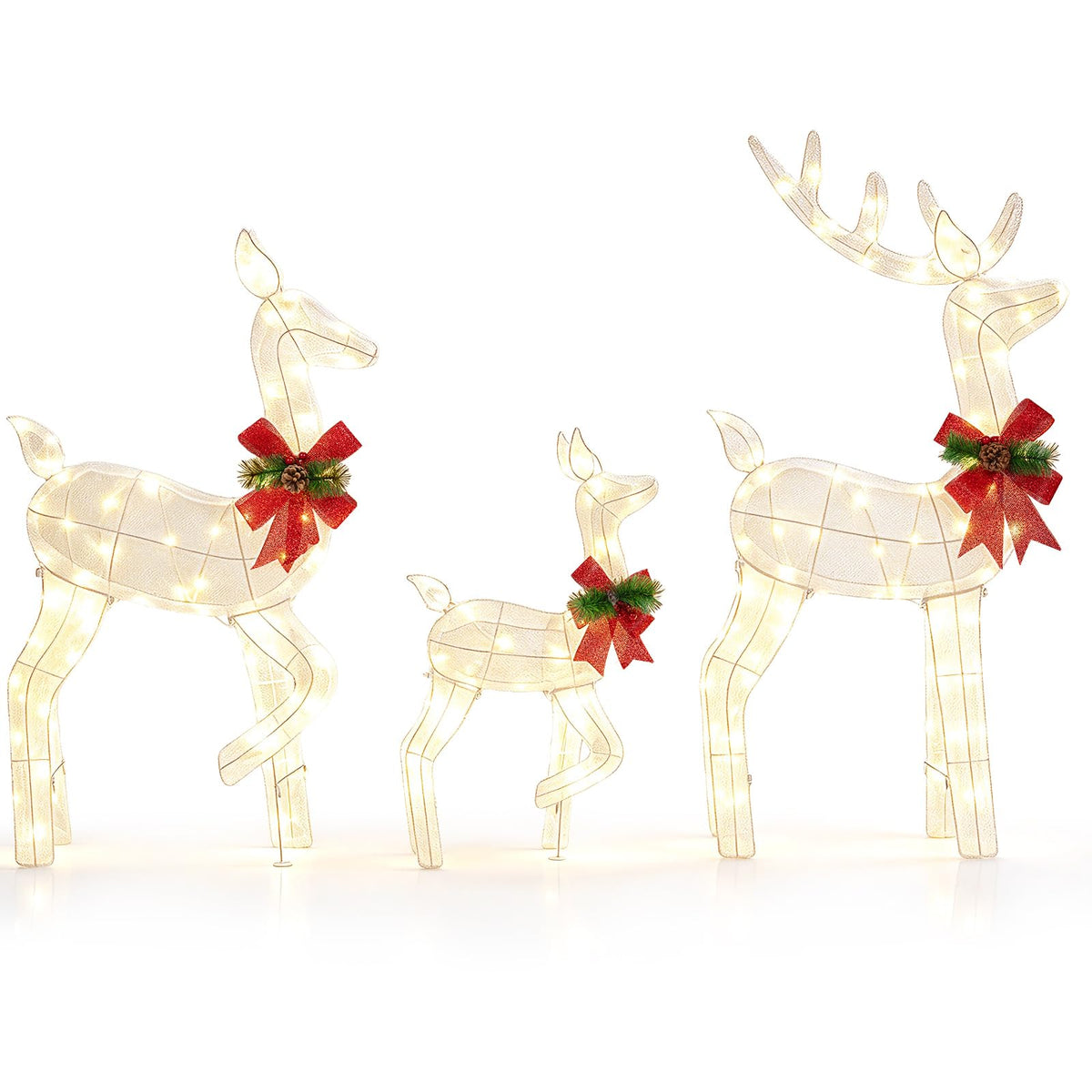 Tangkula 3 PCS Christmas Lighted Reindeer Family Set