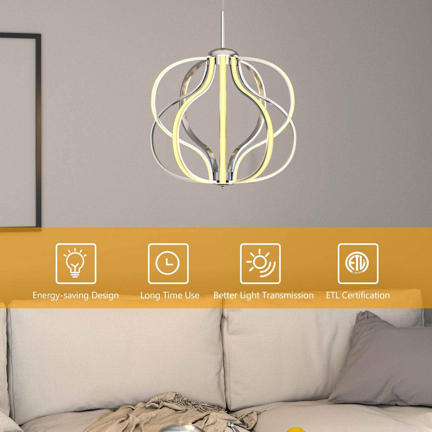 Tangkula Modern LED Chandelier, Dimmable Pendant Light