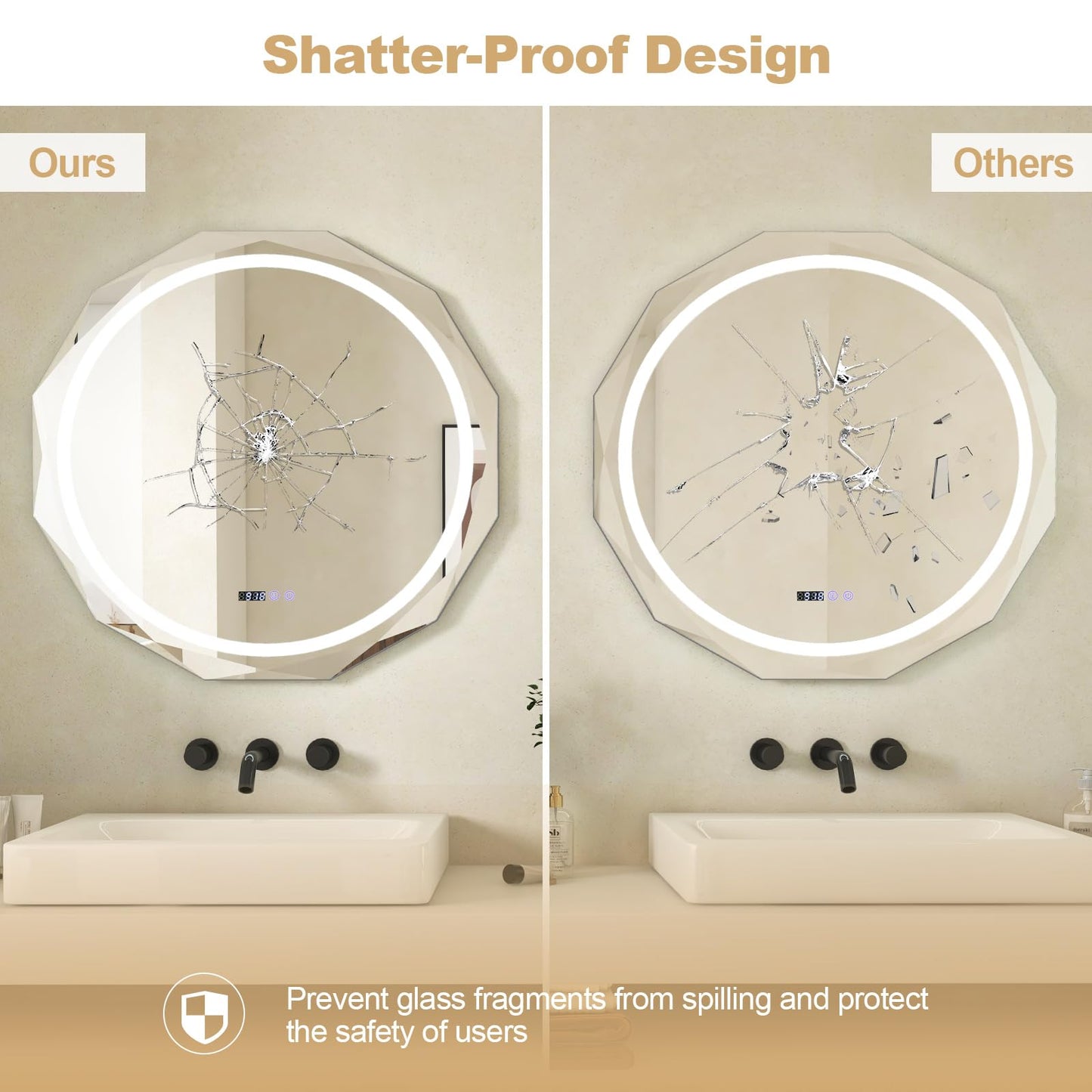 Miroir de salle de bain LED anti-buée Tangkula