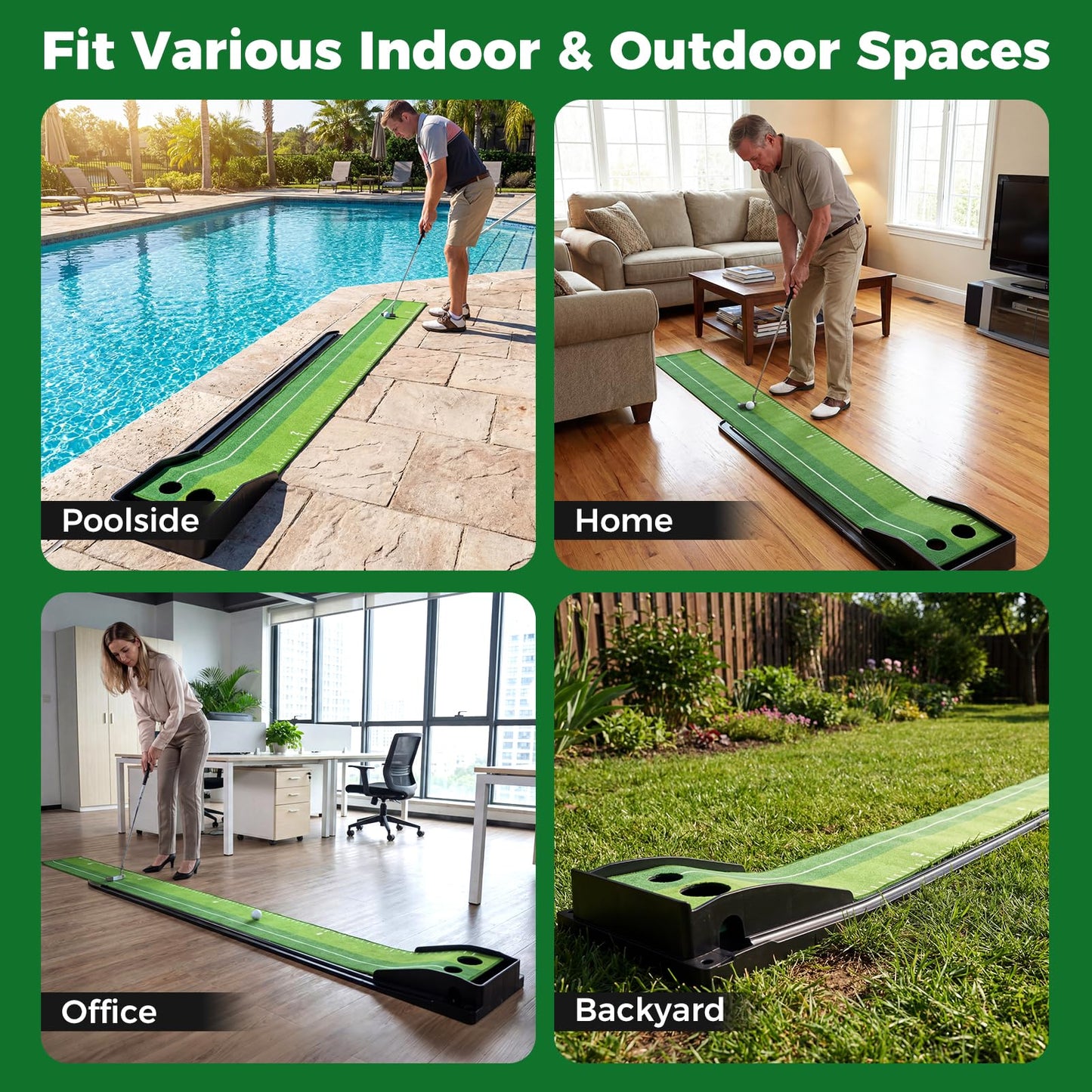 Tapis de Putting de Golf Intérieur Tangkula Putting Green 3 Balles d'Entraînement de Putting