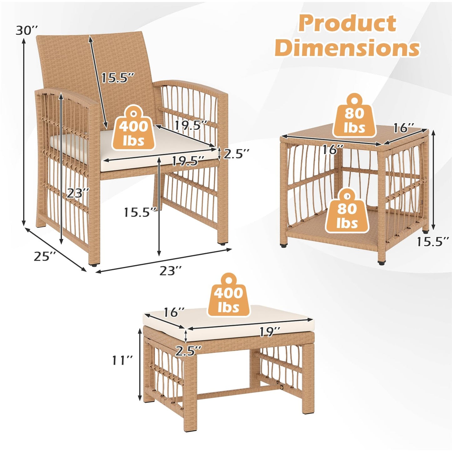 Tangkula Ensemble de 5 meubles de conversation en osier pour jardin