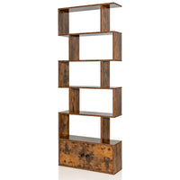 Tangkula S Shaped Bookshelf with Cabinet, 6-Tier Bookcase with Doors, Freestanding Geometric Bookshelves for Living Room