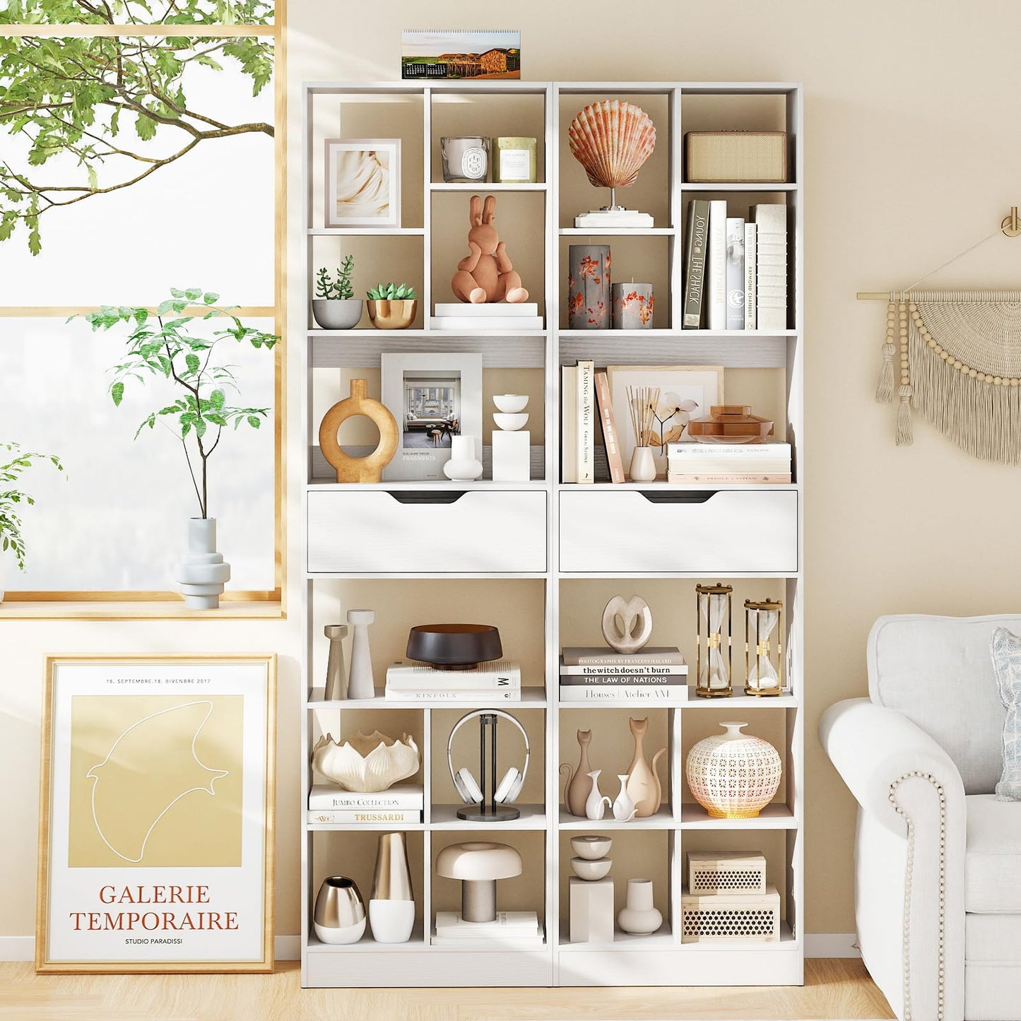 Tangkula 71” Tall Open Bookcase with Drawer 10-Cube Display Storage Cabinet Organizer(1/2)
