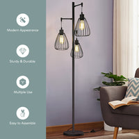 Tangkula Industrial Floor Lamp with 3 Hanging Lampshades