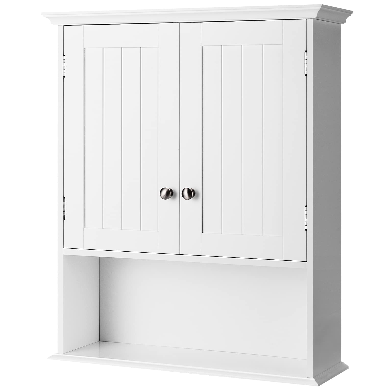 Tangkula Bathroom Wall Cabinet, Wooden Hanging Storage Cabinet with Doors & Shelves