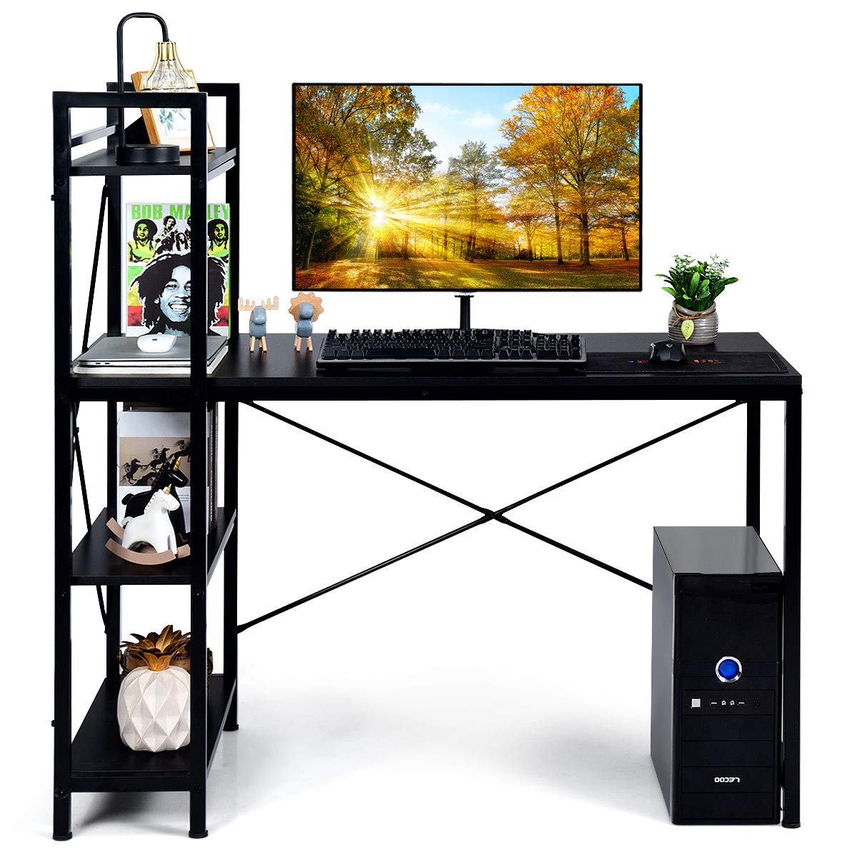 Tangkula Computer Desk with Storage Bookshelves