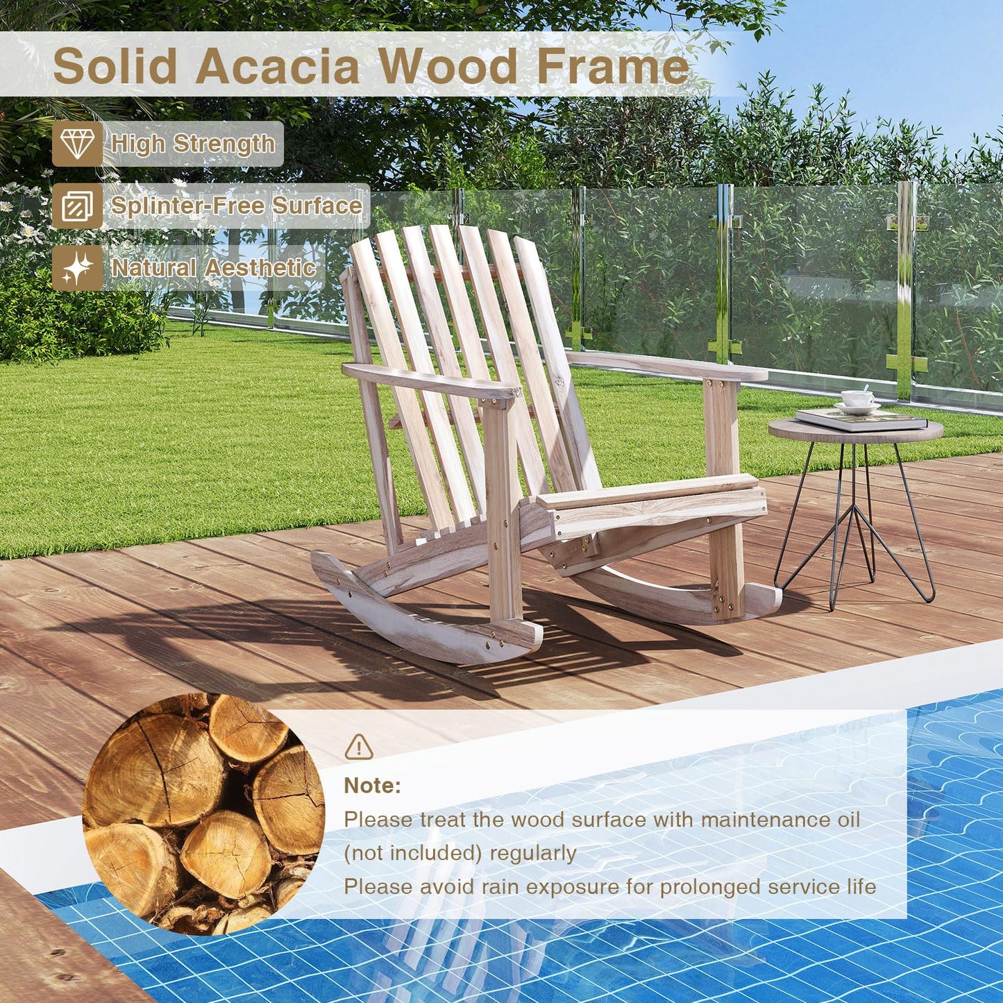 Tangkula Adirondack Rocking Chair Acacia Wood Patio Rocker(1/2)