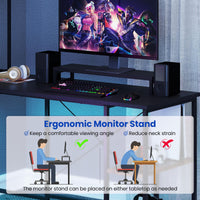 Tangkula L-Shaped Desk with LED Strip & Power Outlets