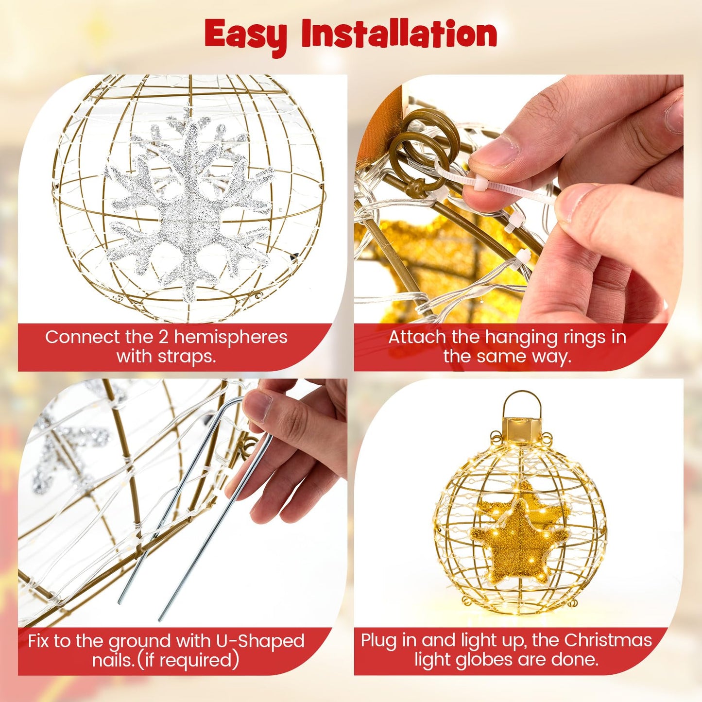 Tangkula 3 Sizes Christmas LED Lighted Sphere Balls, Holiday Globe Lights for Indoor/Outdoor Party Decorations ( 25"+21"+16" )