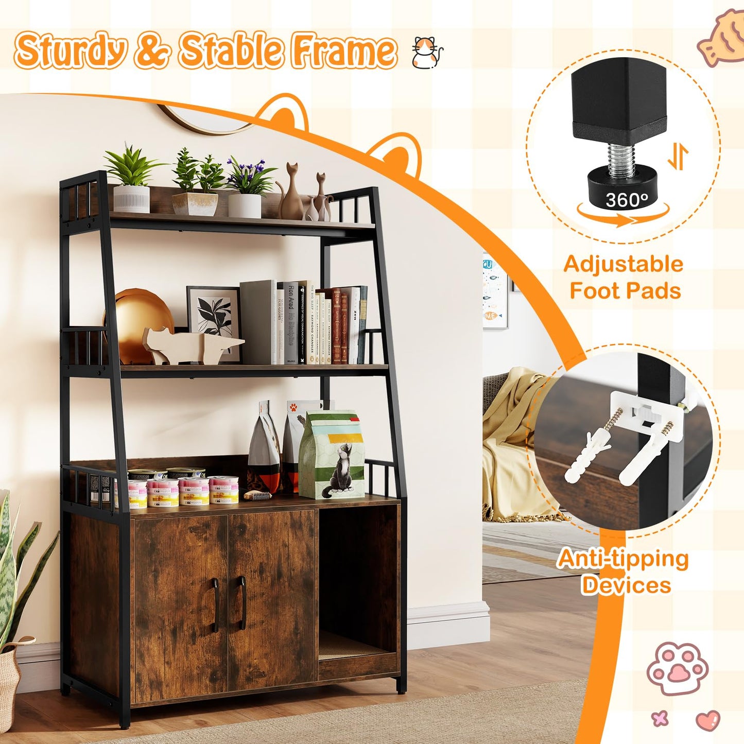 Tangkula Litter Box Enclosure with Shelves
