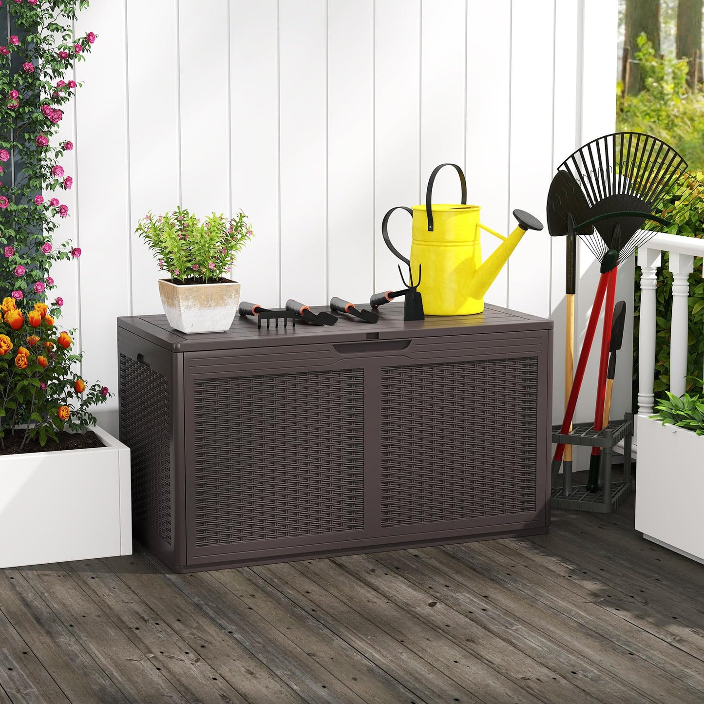 Tangkula 100 Gallon Outdoor Storage Box with 2 Smooth Wheels