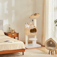 Tangkula Modern Cat Tree, 41 Inch Multi-Level Cat Tower with Cattail Fluff Condo & Top Perch