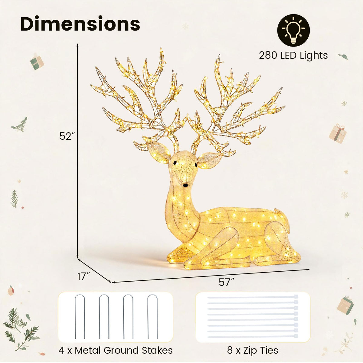 Tangkula Christmas Lighted Kneeling Reindeer for Yard Lawn Patio Garden