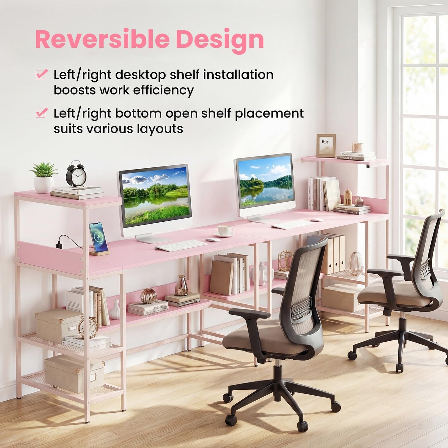 Tangkula 48" Reversible Computer Desk with Bookshelves