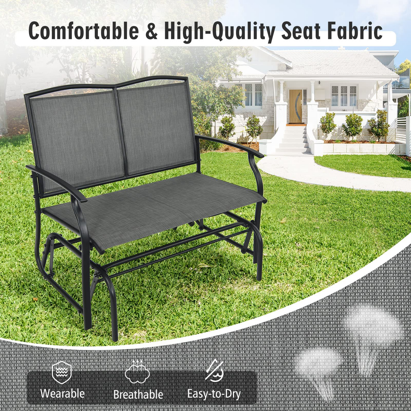 2-Person Patio Swing Glider Bench, Outdoor Rocker Glider Loveseat Chair
