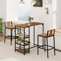 Tangkula 3 Pieces Wood Patio Bar Set with 3 Shelves
