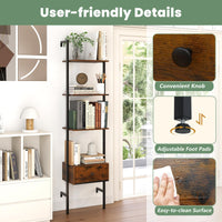 Tangkula 5-Tier Ladder Bookcase with Drawer and Metal Frame for Study Home Office