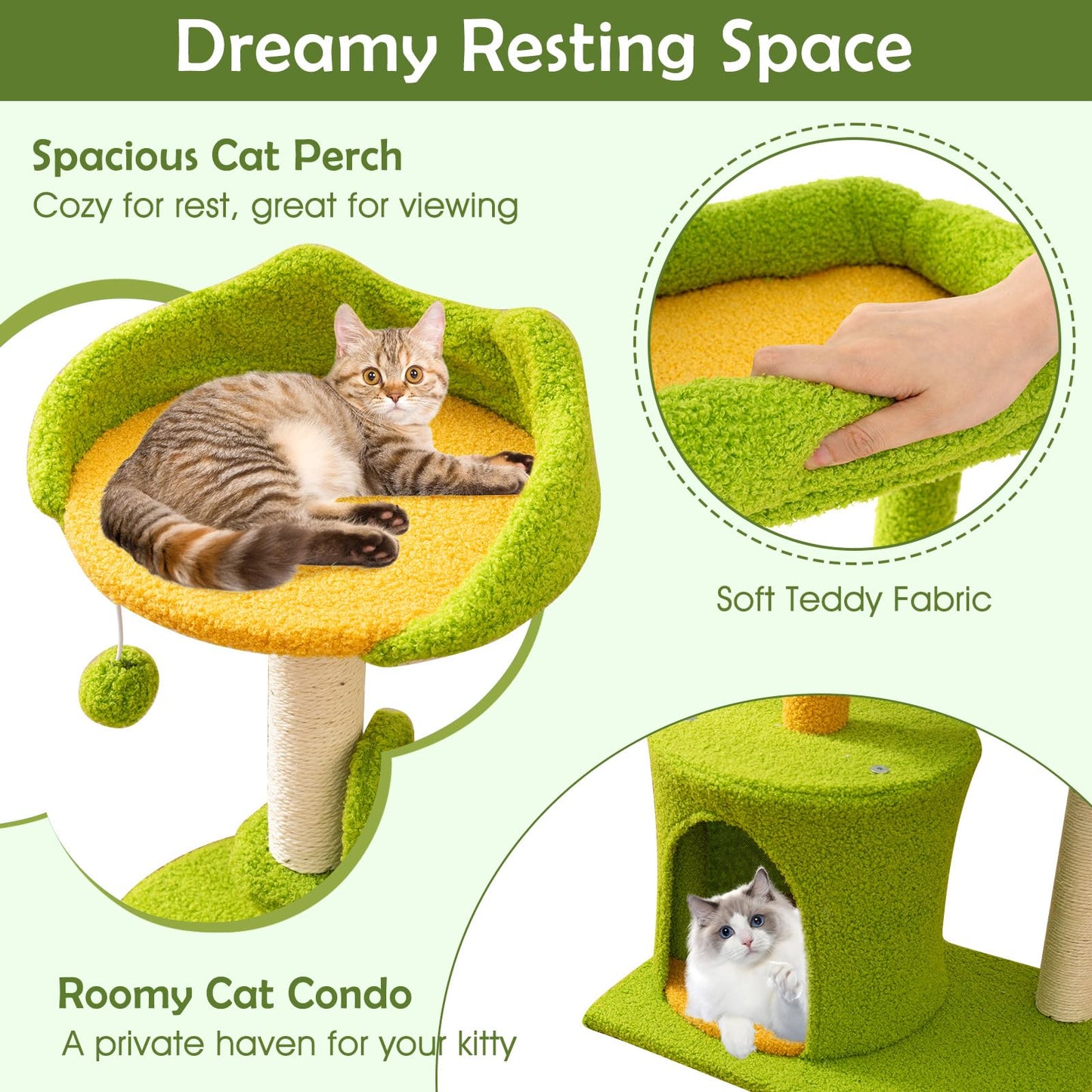 Arbre à chat Tangkula Palm de petite taille avec perchoir supérieur, condo et feuilles vertes pour chats d'intérieur