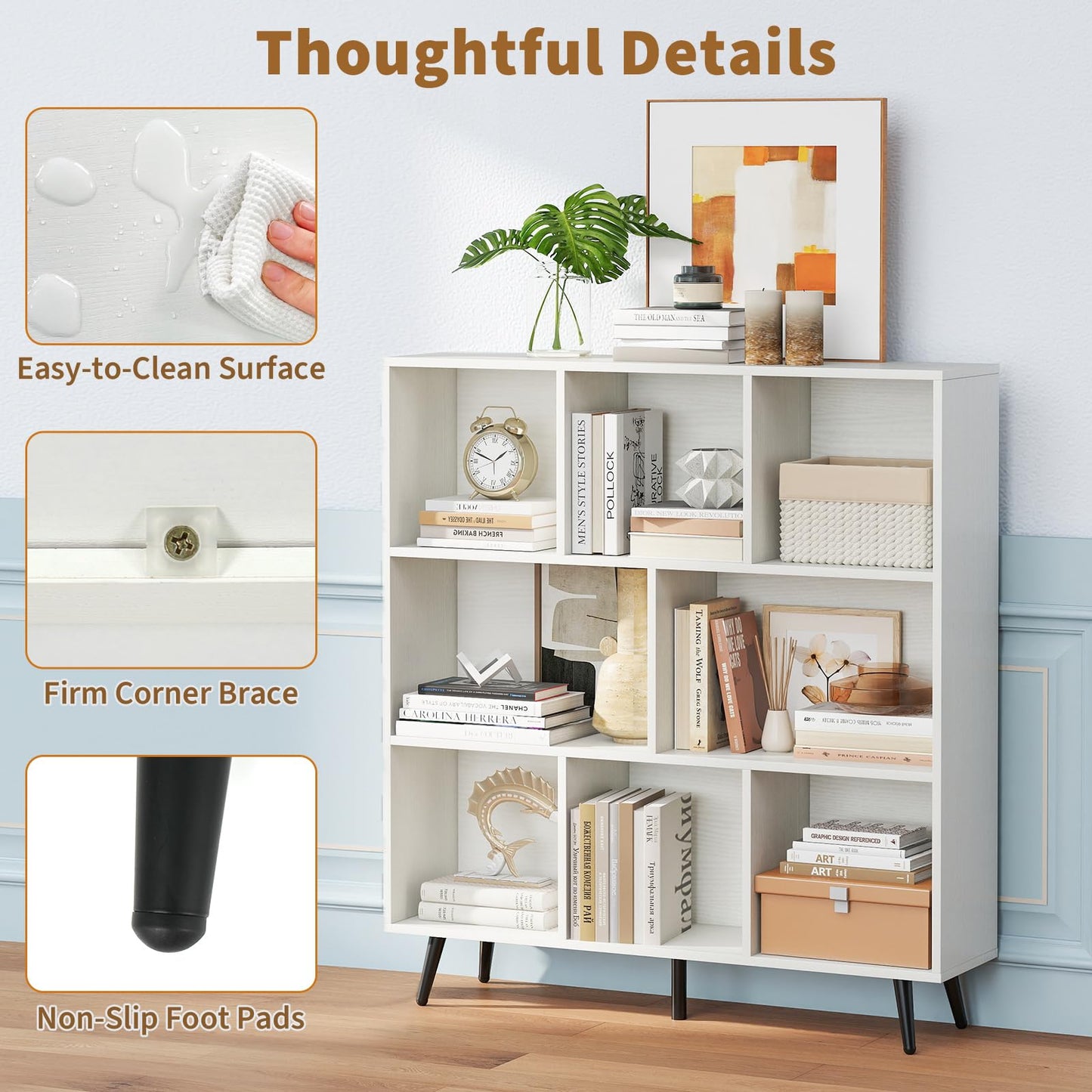 Tangkula 8-Cube Bookcase with 5 Tapered Metal Legs & 2 Anti-Tip Kit