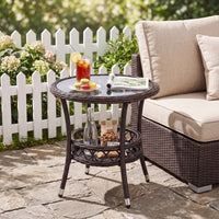 Tangkula Outdoor Rattan Side Table with Tempered Glass Top