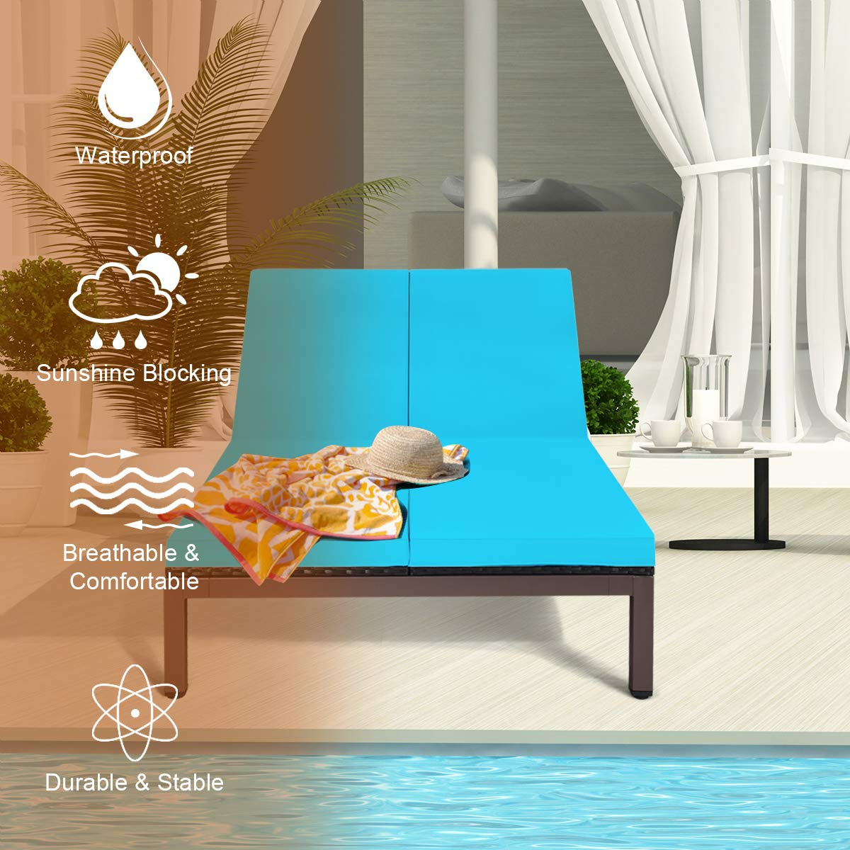 Tangkula 2-Person Patio Lounge Chair, Outdoor Rattan Double Wicker Daybed