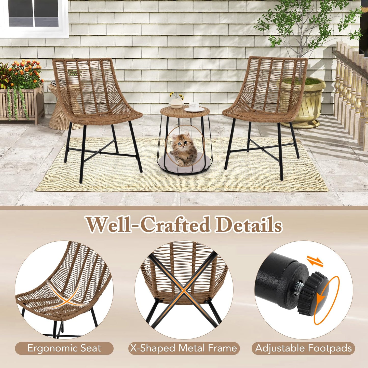 Ensemble de mobilier d'extérieur Tangkula 3 pièces avec niche pour animaux de compagnie