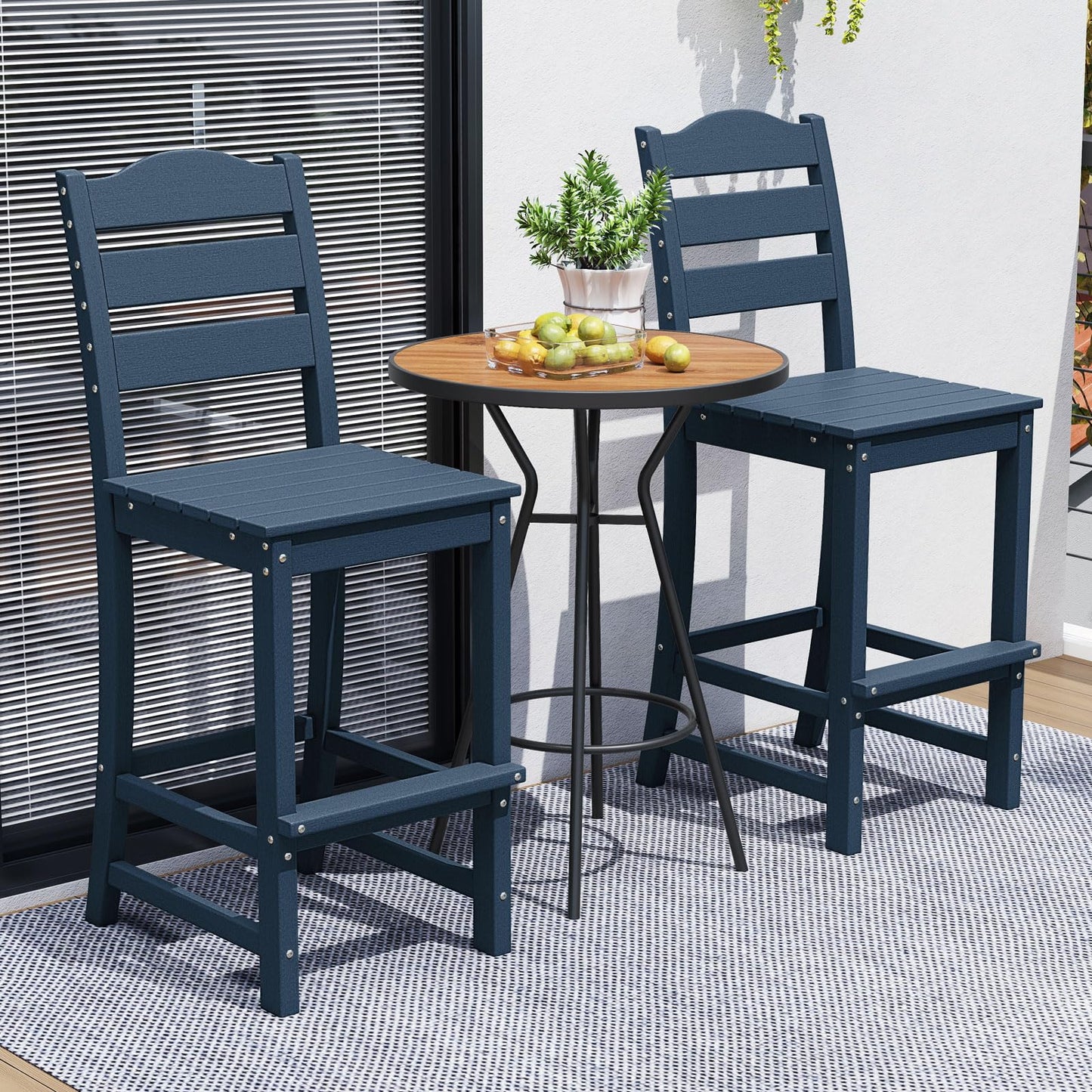 Tangkula Patio HDPE Barstool | Outdoor High Top Bar Chair w/Backrest & Footrest (1/2/4)
