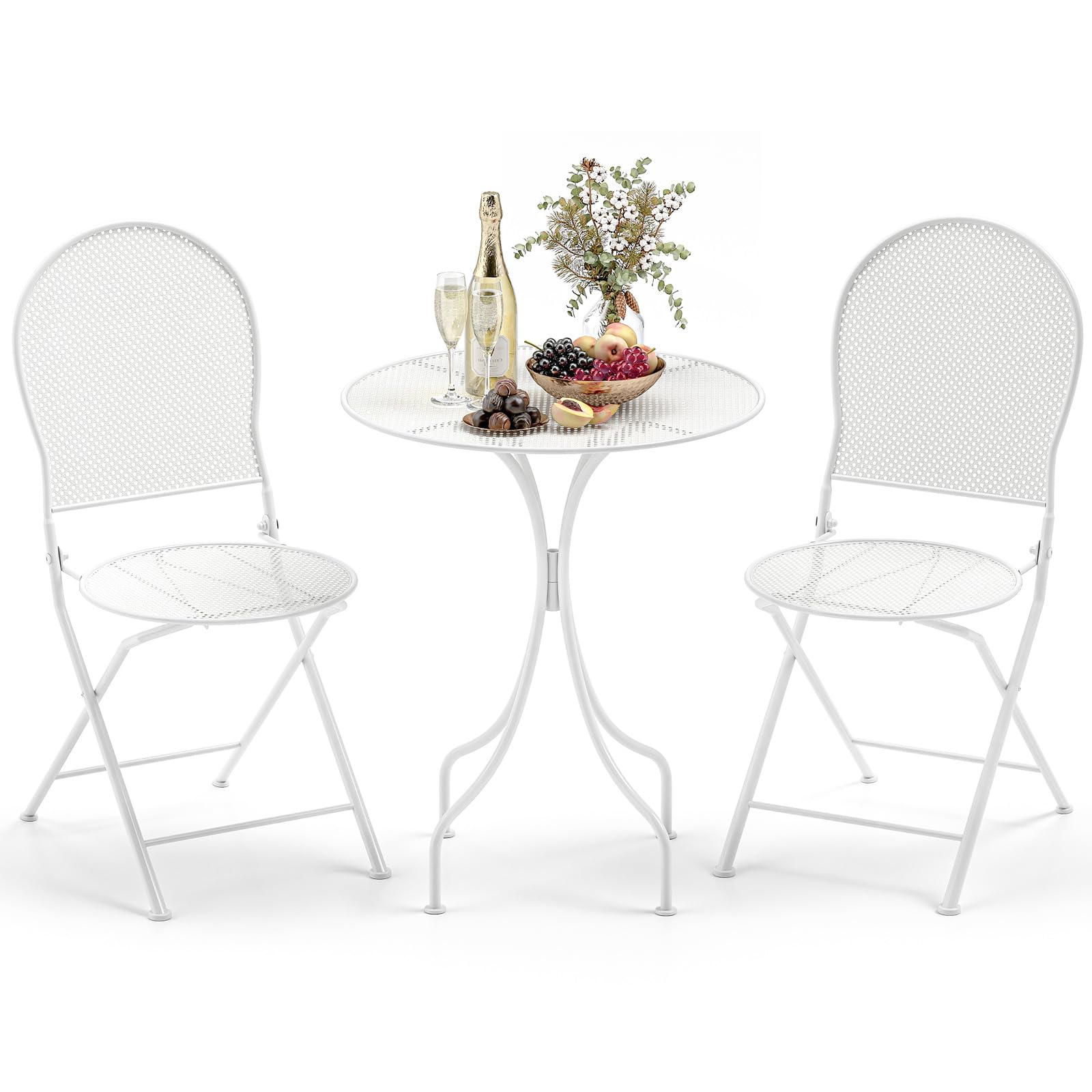 Tangkula 3 Pieces Patio Bistro Set, Metal Table and Folding Chair Set for 2
