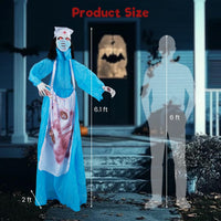 Tangkula 6.1 FT Halloween Standing Animatronics Zombie Nurse Holding Syring