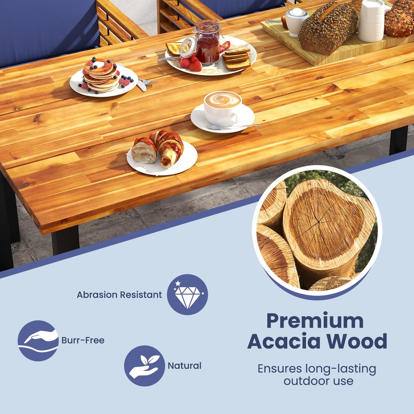 Tangkula 7 Piece Patio Dining Set Acacia Wood Dining Chair & Table Set
