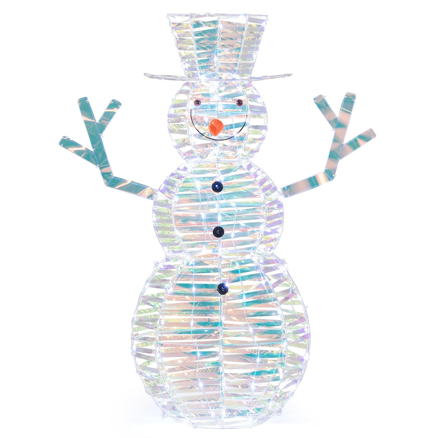 Tangkula 4 FT Christmas Lighted Iridescent Snowman, Pre-Lit Christmas Decoration with 100 White LED Lights