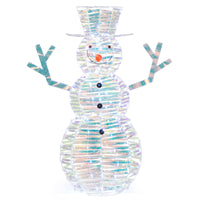 Tangkula 4 FT Christmas Lighted Iridescent Snowman, Pre-Lit Christmas Decoration with 100 White LED Lights