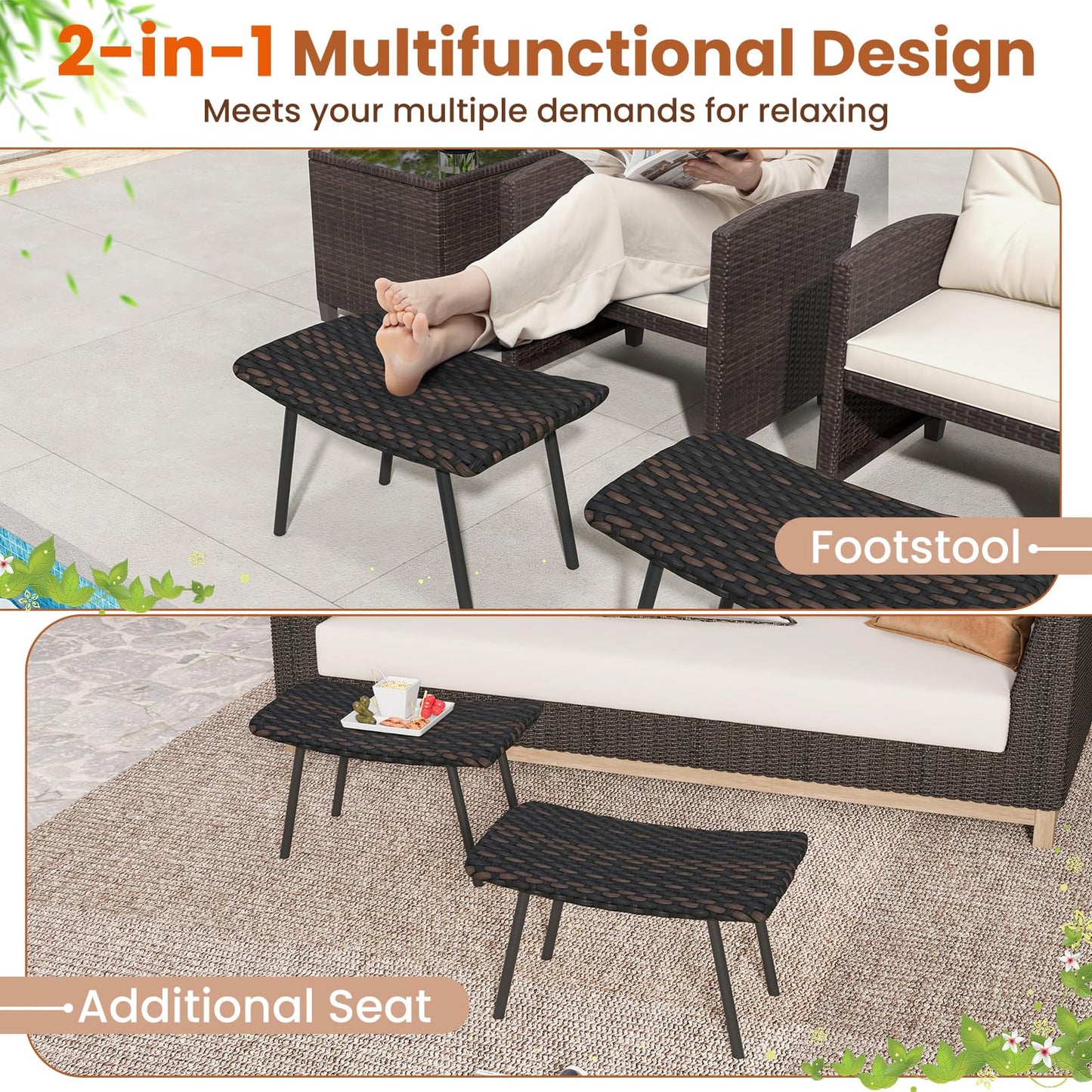 Tangkula Set of 2 Patio Ottomans