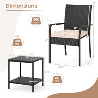 Tangkula 3 Pieces Patio Furniture Set with 2 Tier Tempered Glass Tabletop Table