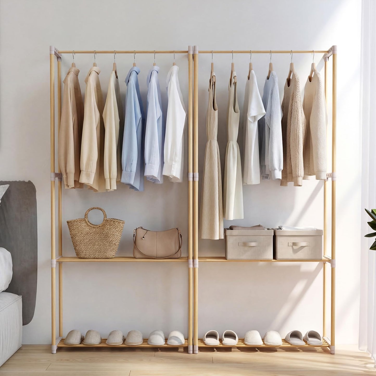 Tangkula Solid Wood Clothes Rack Freestanding Clothing Racks