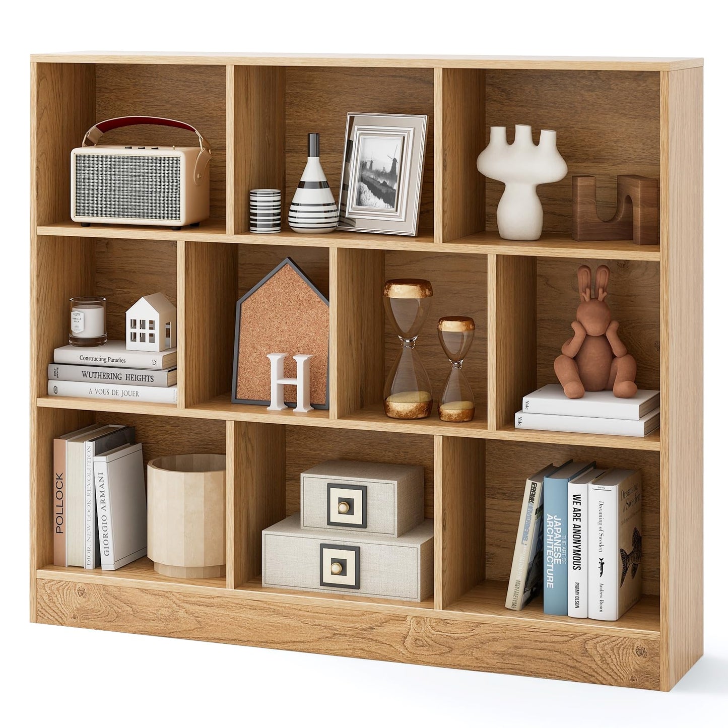 Tangkula 10-Cube Bookshelf, 47.5”L Floor Bookcase with 2 Anti-Tipping Kits