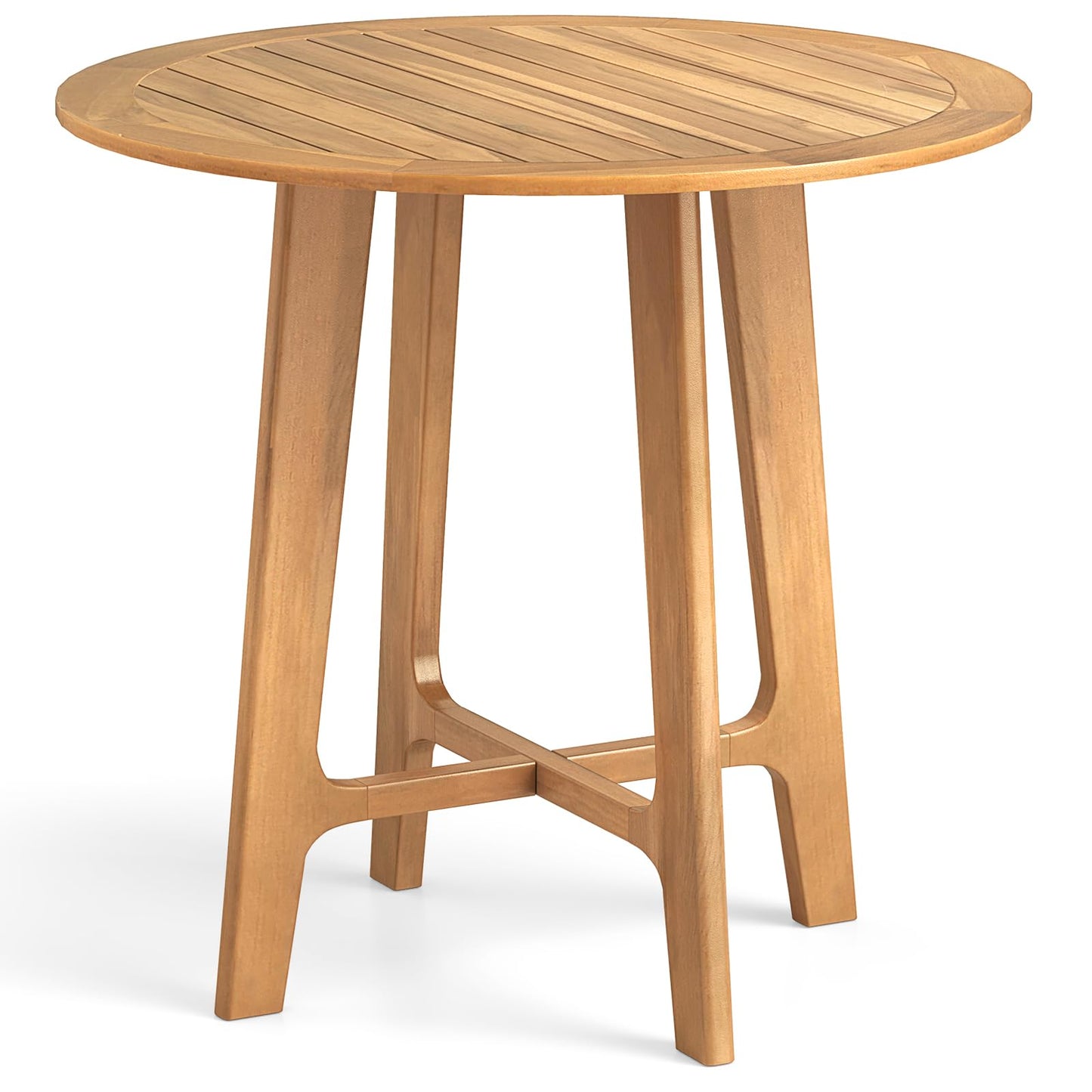 Tangkula 31.5" Round Patio Dining Table with Slatted Tabletop