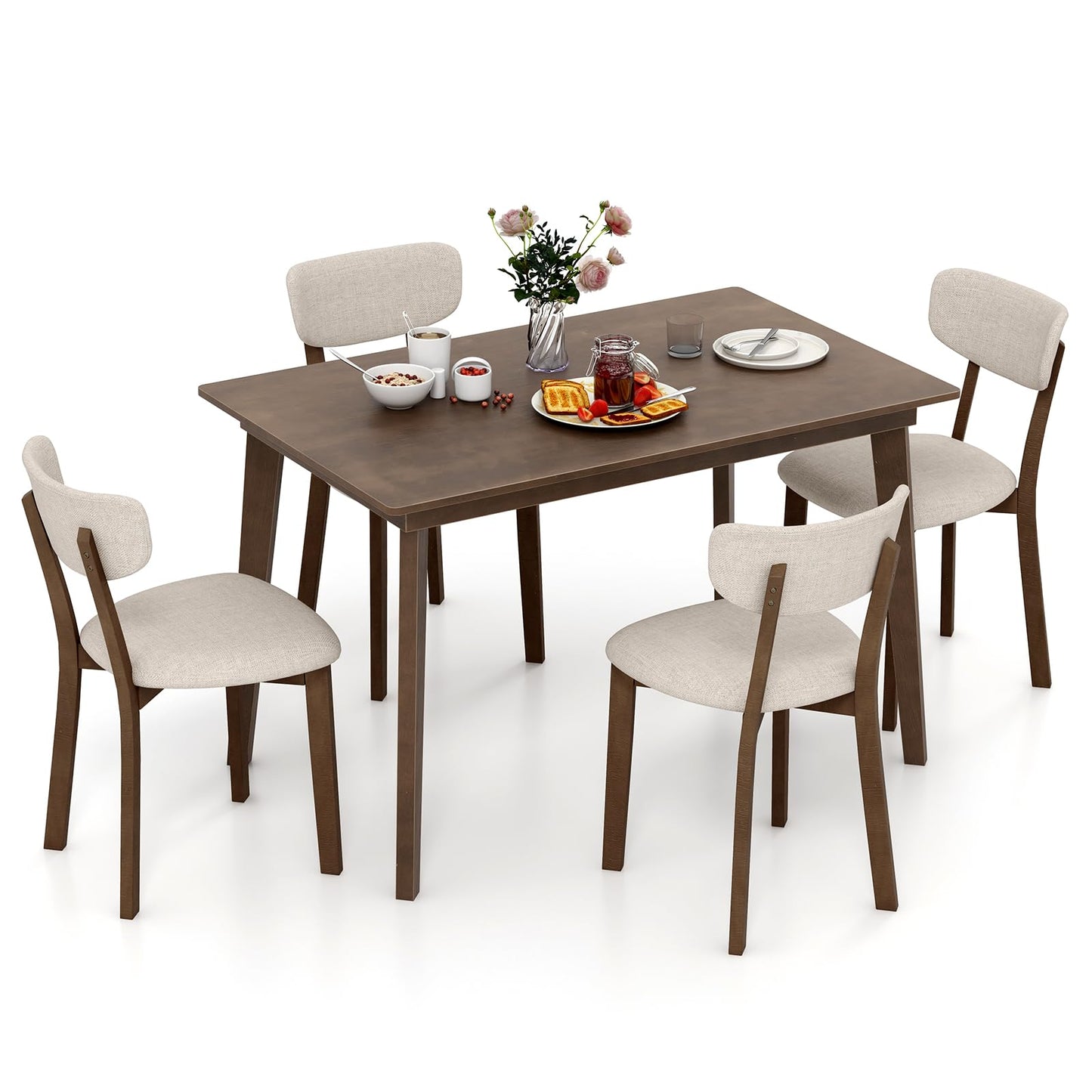 Tangkula Dining Table Set for 4 Dinette Set with Table and 4 Padded Seat