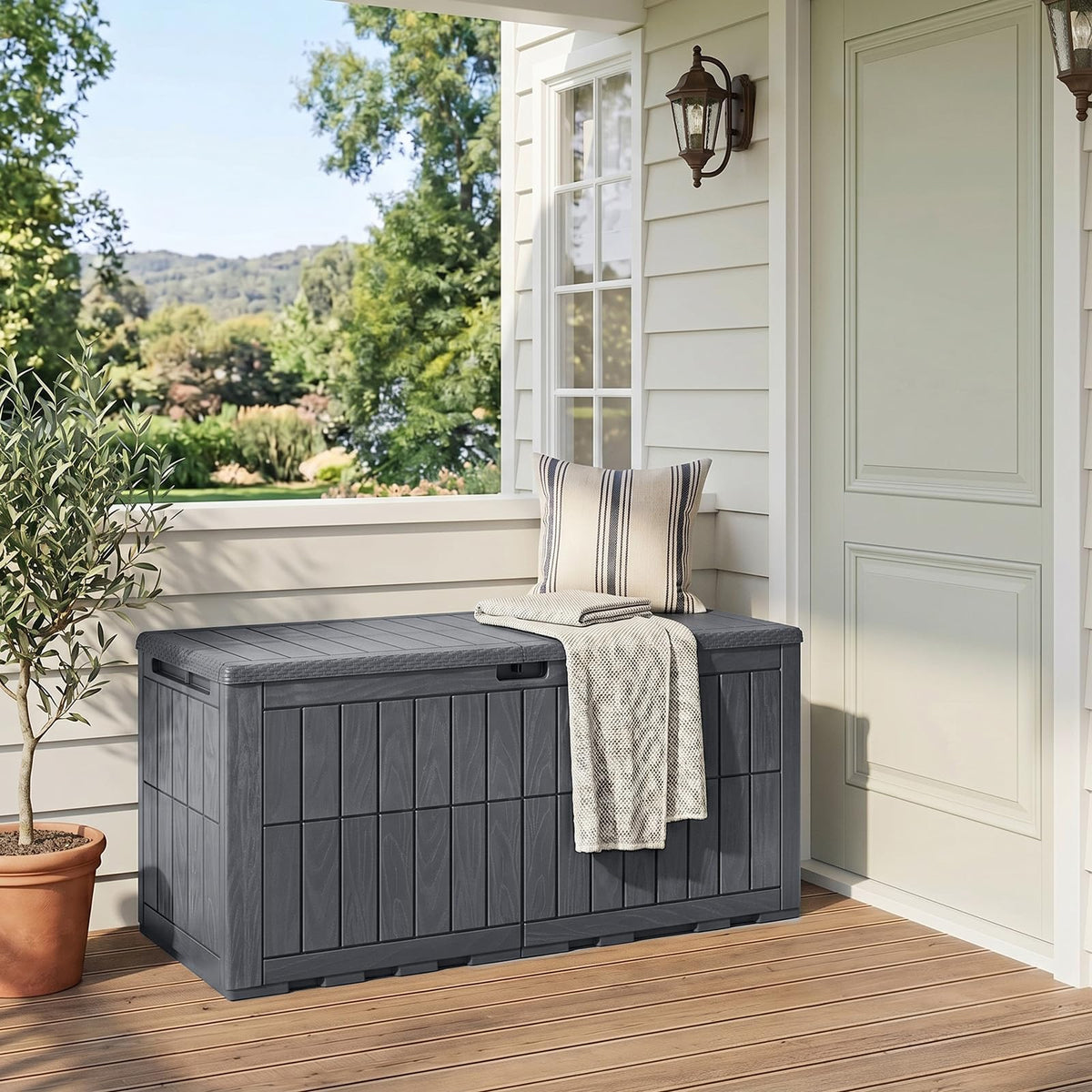 Tangkula 100/120/180 Gallon Waterproof Outdoor Storage Box with Lockable Lid