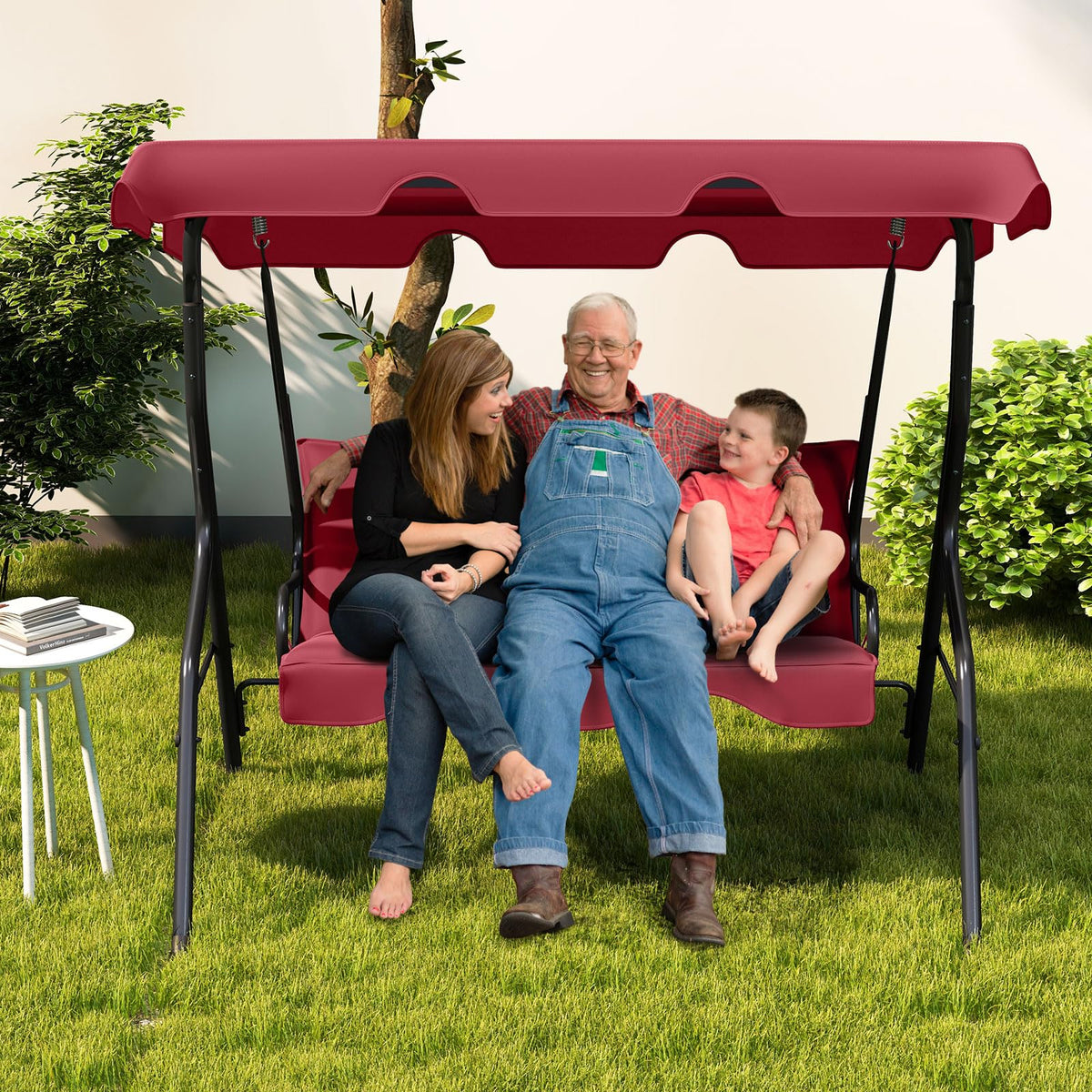 Tangkula 3 Person Porch Swing with Cushions & Canopy
