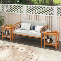 Tangkula Table d'appoint d'extérieur, table de patio à 2 niveaux avec plateau à lattes et étagère de rangement