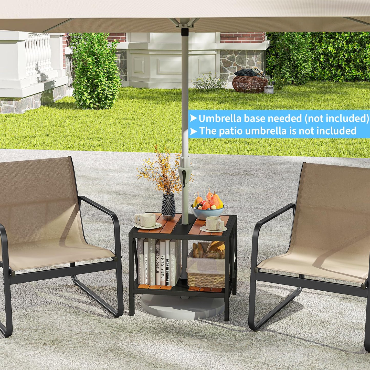 Table d'appoint d'extérieur Tangkula avec trou de parasol de 4 cm