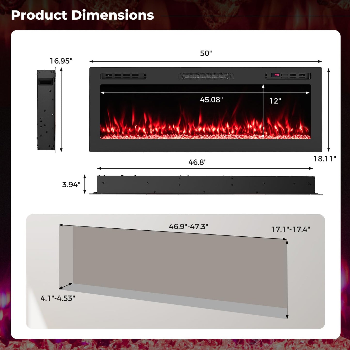 Tangkula 50” Wi-Fi Enabled Electric Fireplace