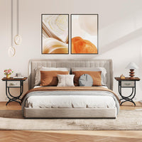 Tangkula Nightstand with Fabric Drawer for Bedroom Living Room Small Space