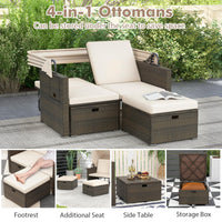 Tangkula Outdoor Patio Rattan Daybed w/Retractable Canopy & Adjustable Backrests
