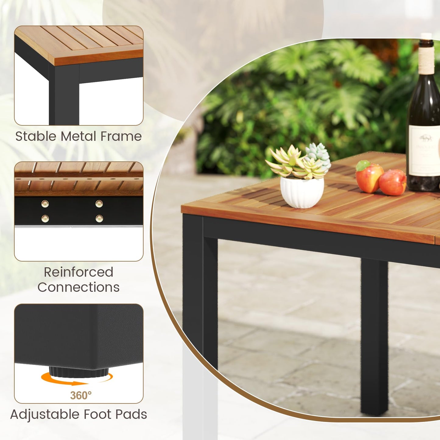 Tangkula 9 Pieces Patio Dining Set for 8 Quick-Drying Fabric Acacia Wood & Metal Frame